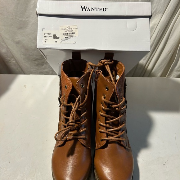 Wanted light brown ankle boots laceup front zip embellishment size 7 NWT - Picture 5 of 6